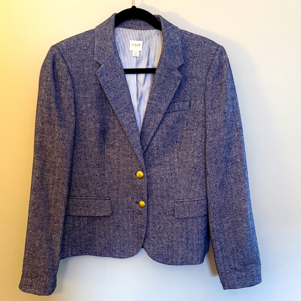 J. Crew Heathered Blue Tweed Blazer with Gold Buttons